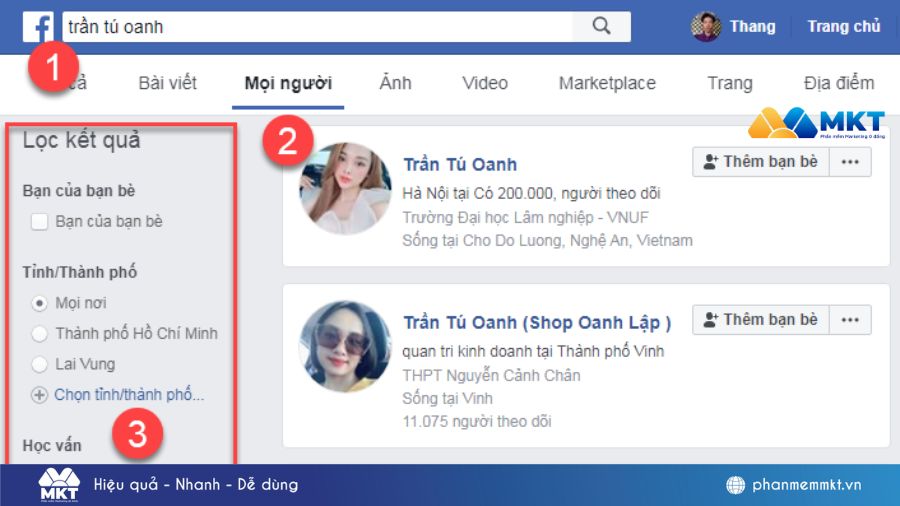 Tìm bạn Facebook qua sđt 
