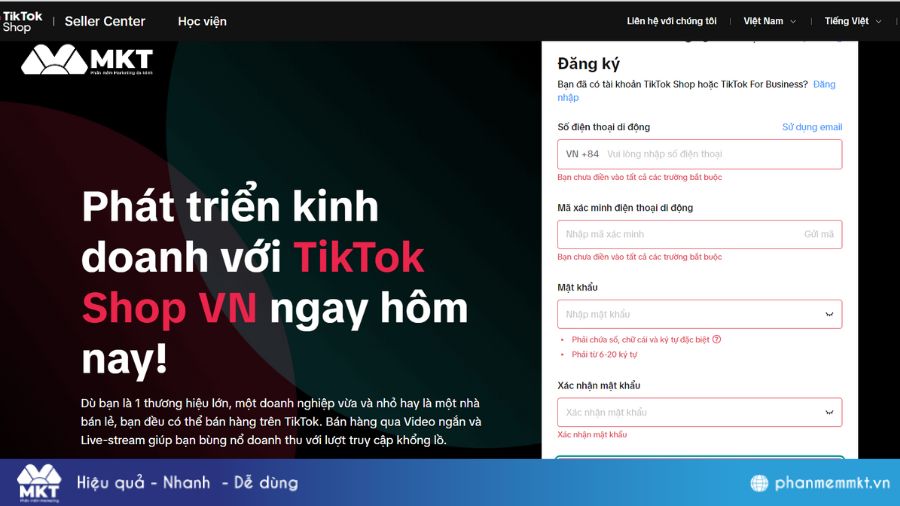 Cách đăng ký tài khoản TikTok Shop