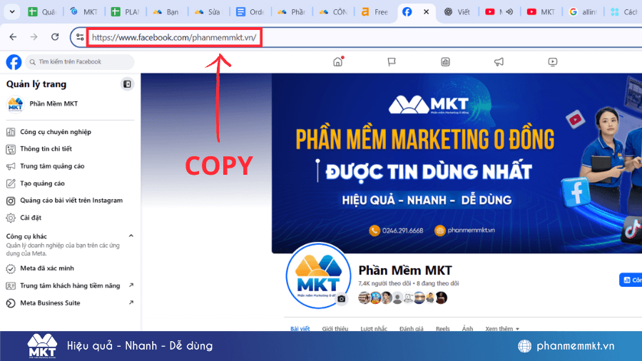 Sao chép đường link Fanpage Facebook Lấy uid facebook cá nhân