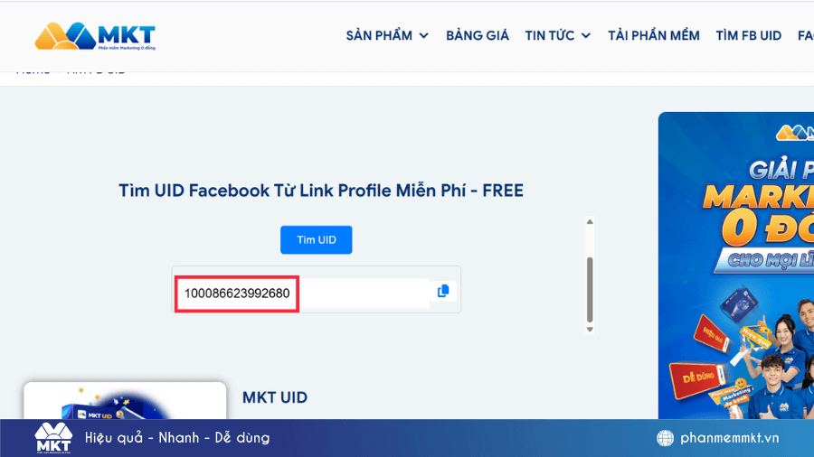 Dán link vào công cụ tra UID Lấy uid facebook cá nhân