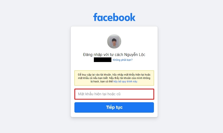 Nhập mật khẩu mới cho tài khoản Facebook của bạn