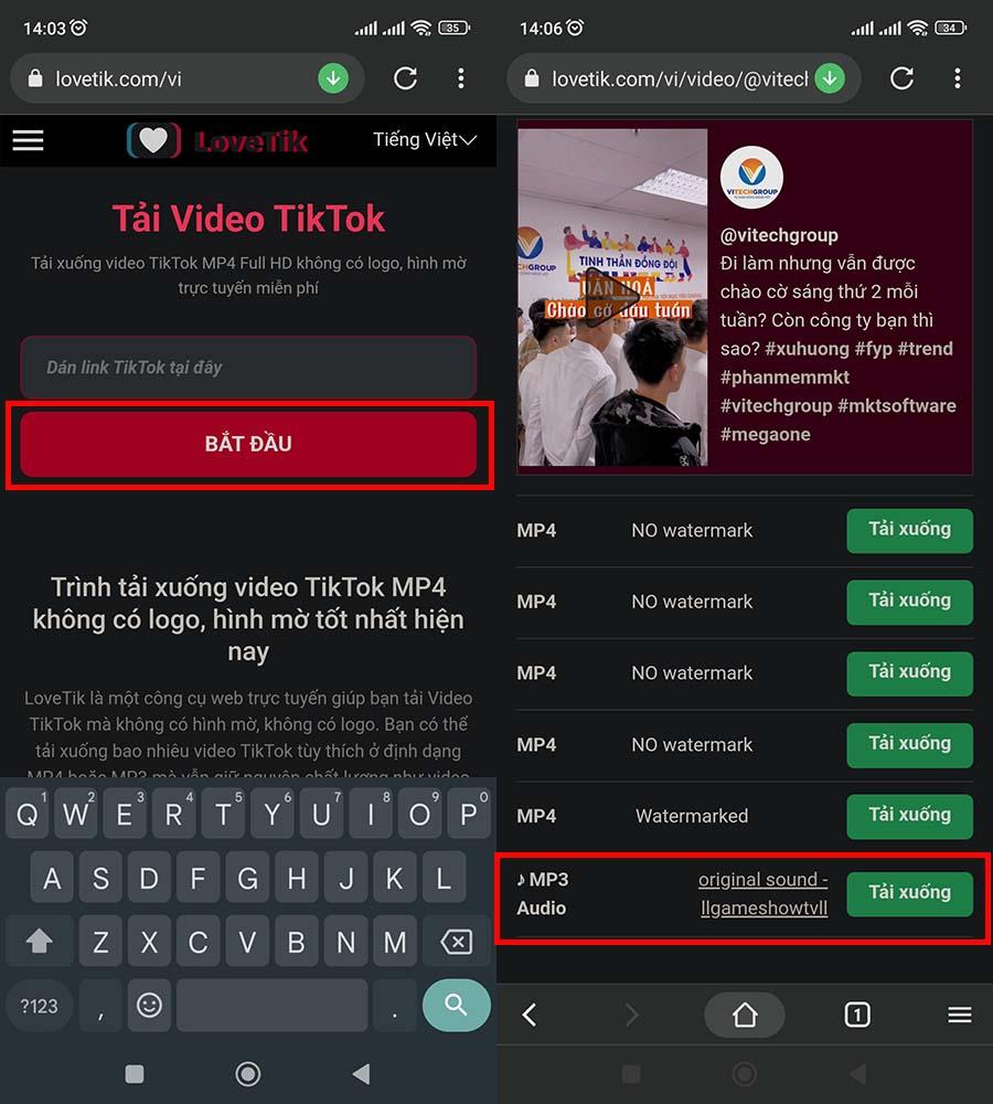 Chuyển video TikTok thành MP3 với LoveTik