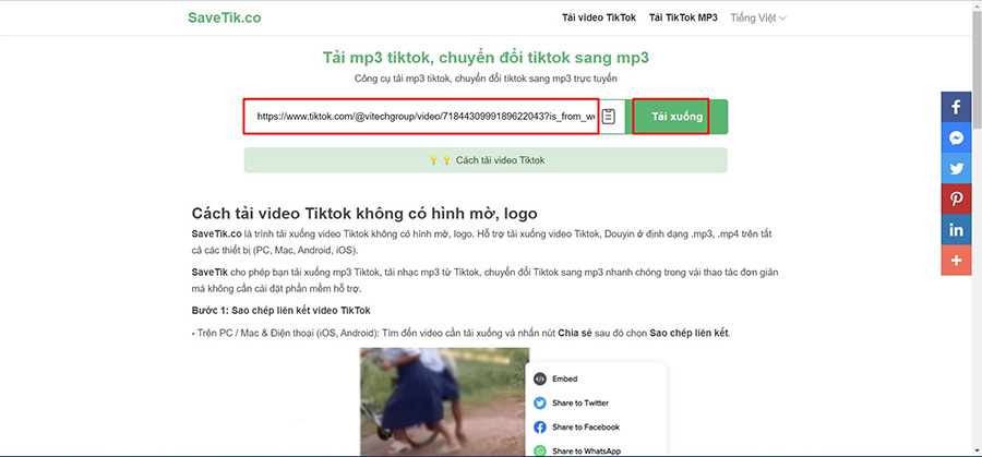 Tải nhạc TikTok sang MP3 trực tuyến với SaveTik