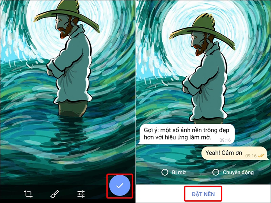 Nhấn vào Đặt nền để hoàn tất cách thay đổi hình nền trên Telegram bằng điện thoại Android