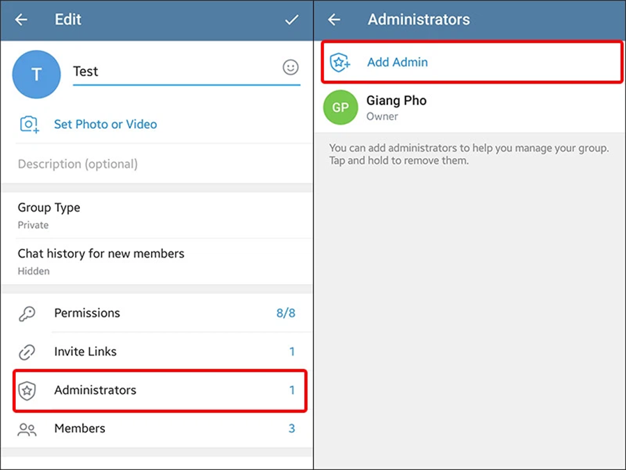 Nhấn vào mục Administrators => chọn Add Admin