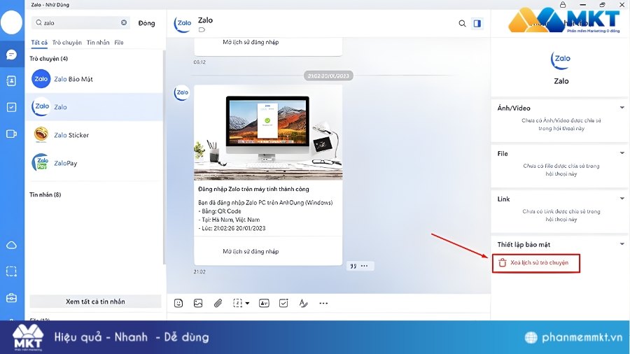 Chọn Xóa lịch sử trò chuyện Làm sao xóa lịch sử đăng nhập Zalo