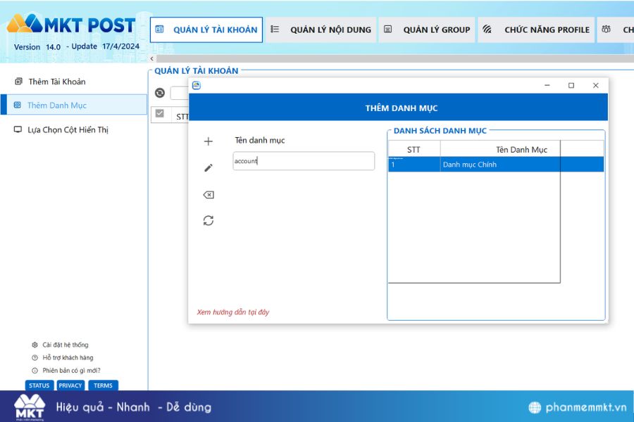 MKT Post - quản lý tài khoản
