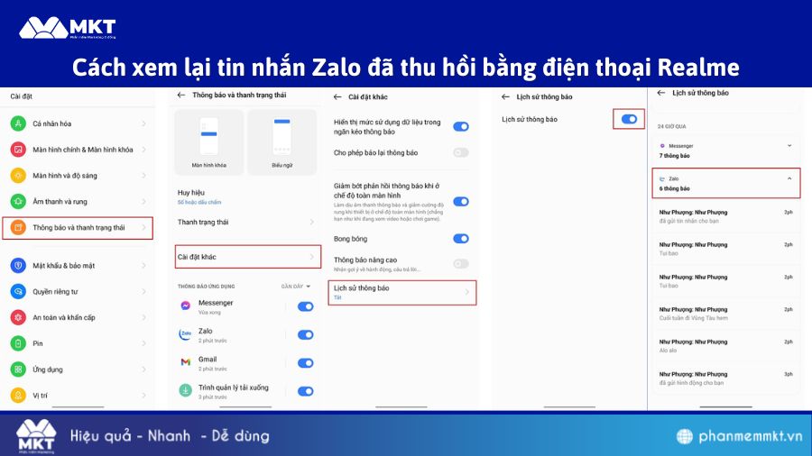 Cách xem lại tin nhắn Zalo đã thu hồi bằng điện thoại Realme