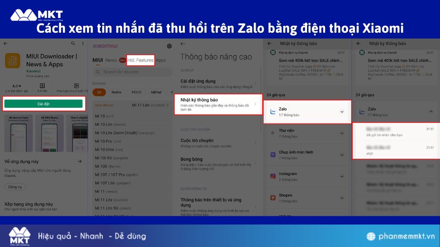 Cách xem tin nhắn đã thu hồi trên Zalo bằng điện thoại Xiaomi