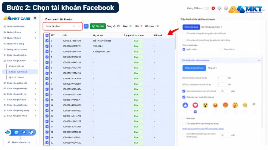 Hướng dẫn cách share livestream vào nhóm tự động bằng MKT Care 3 Thiết lập cấu hình chung