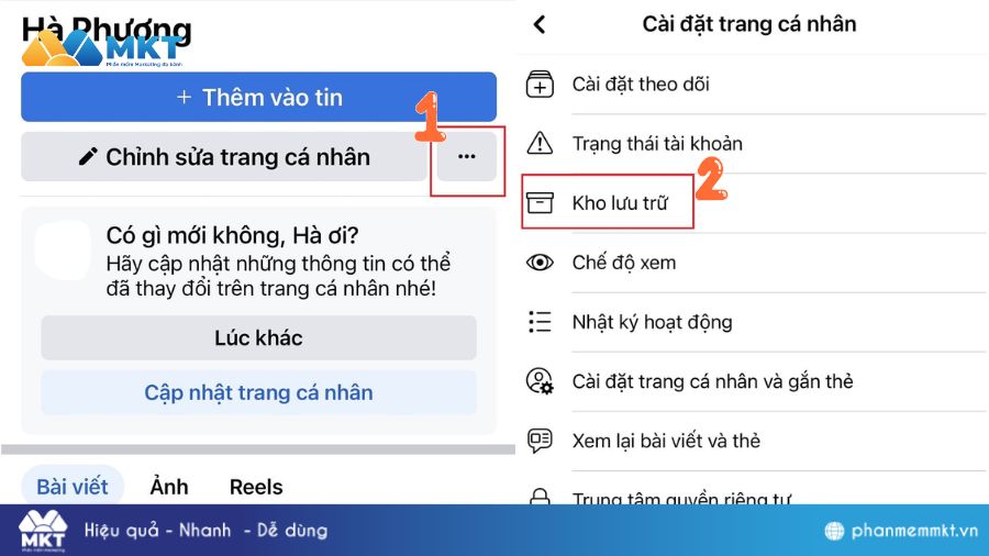 Cách vào xem kho lưu trữ bài viết trên Facebook bằng điện thoại