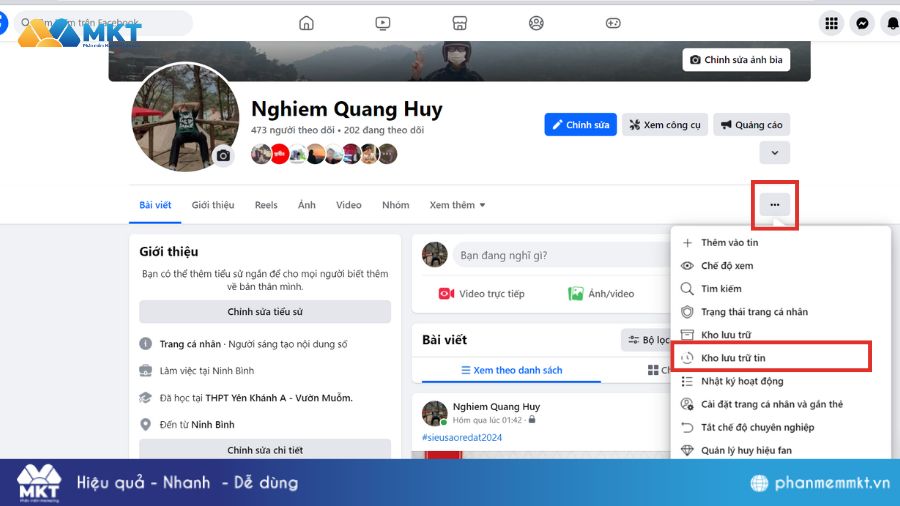 Cách vào kho lưu trữ tin trên Facebook bằng máy tính