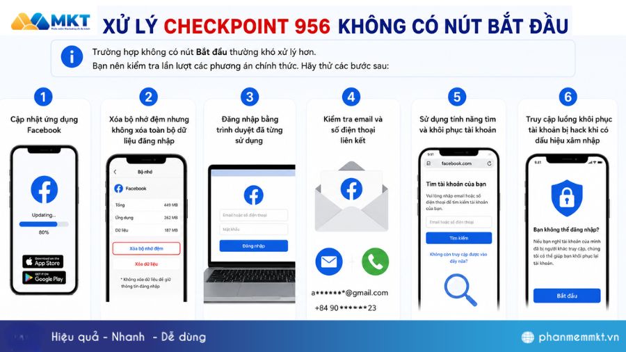 Hướng dẫn cách mở checkpoint 956 trên Facebook 5 Xử lý checkpoint 956 không có nút Bắt đầu
