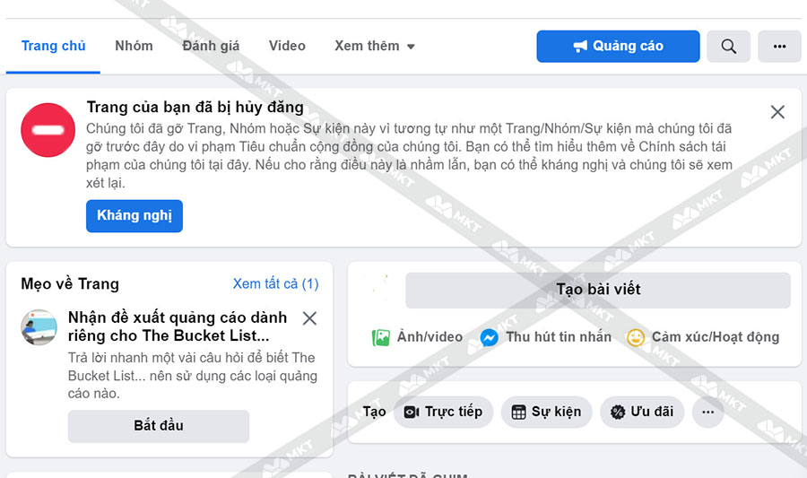 Kháng nghị Fanpage bị hủy đăng bằng nút Kháng nghị
