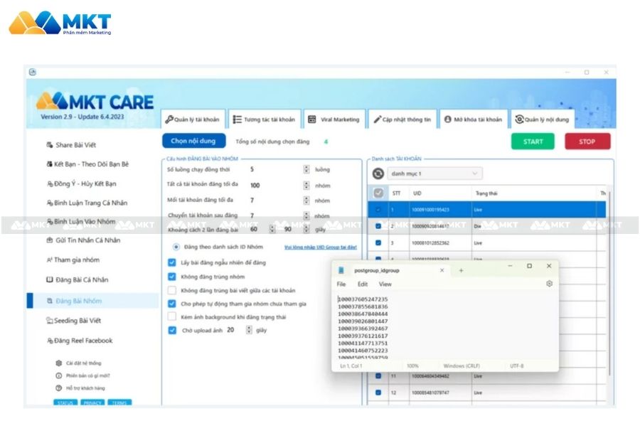 Cách đăng bài tự động vào nhóm bằng MKT Care