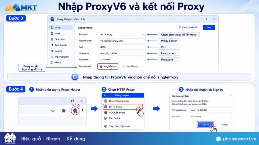 Hướng dẫn cách đổi IP bằng Proxyv6 trên phần mềm MKT Care 3 Cách đổi IP bằng ProxyV6 qua Proxy Helper