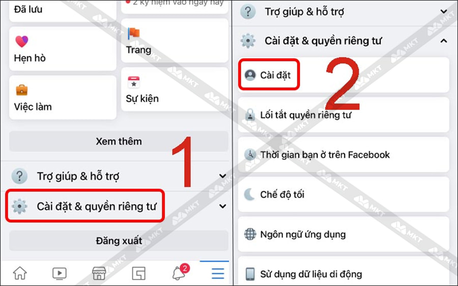 Chọn Cài đặt & quyền riêng tư => Cài đặt