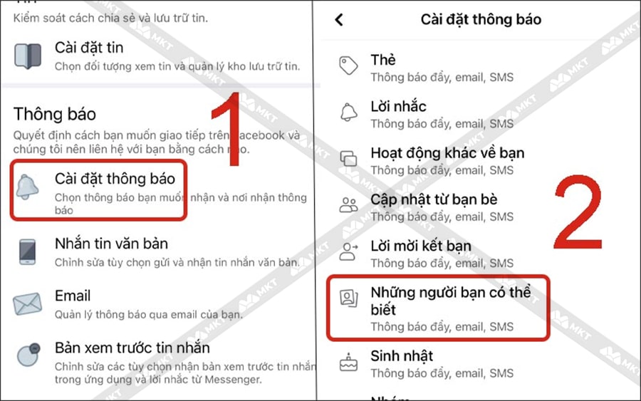 Chọn Cài đặt thông báo => Những người bạn có thể quen biết