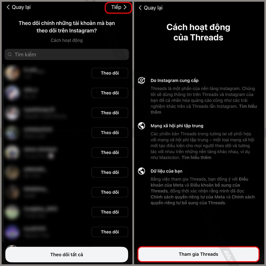 Chọn Tham gia Threads để bắt đầu sử dụng ứng dụng