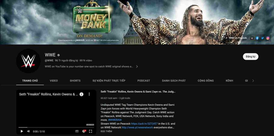Top kênh YouTube nhiều sub nhất thế giới: WWE
