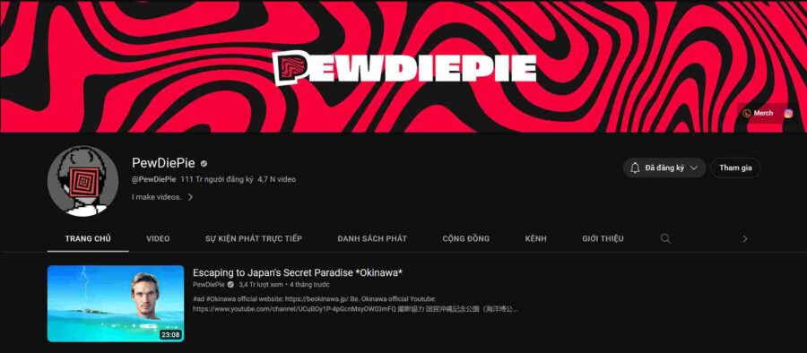Top kênh YouTube nhiều sub nhất thế giới: PewDiePie
