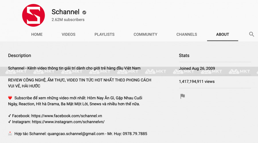 Thẻ Giới thiệu của kênh YouTube Schannel - chuyên review công nghệ