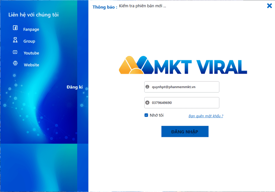 Hướng dẫn thêm tài khoản vào phần mềm MKT Viral