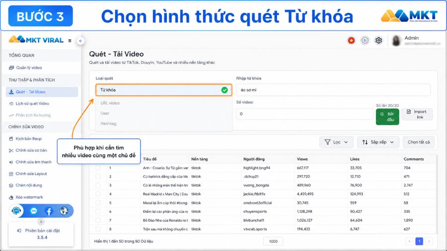 Cách quét video theo từ khóa bằng MKT Viral chi tiết từ A–Z 4 Nhập từ khóa cần quét