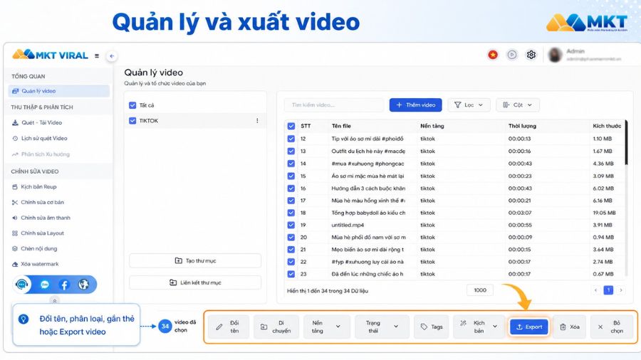 Cách quét video theo từ khóa bằng MKT Viral chi tiết từ A–Z 9 Lựa chọn video cần tải trên MKT Viral