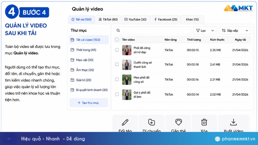 Hướng dẫn tải hàng loạt video bằng phần mềm MKT Viral 5 Quản lý video sau khi tải