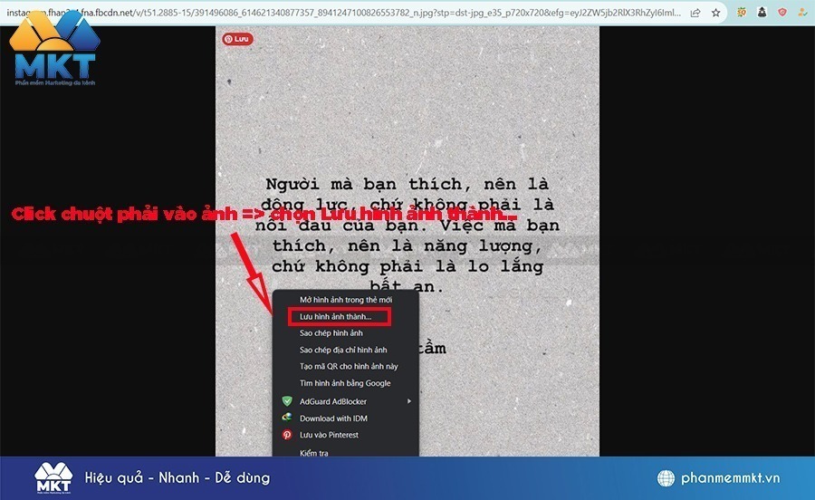 Click chuột phải vào ảnh và chọn Lưu hình ảnh thành