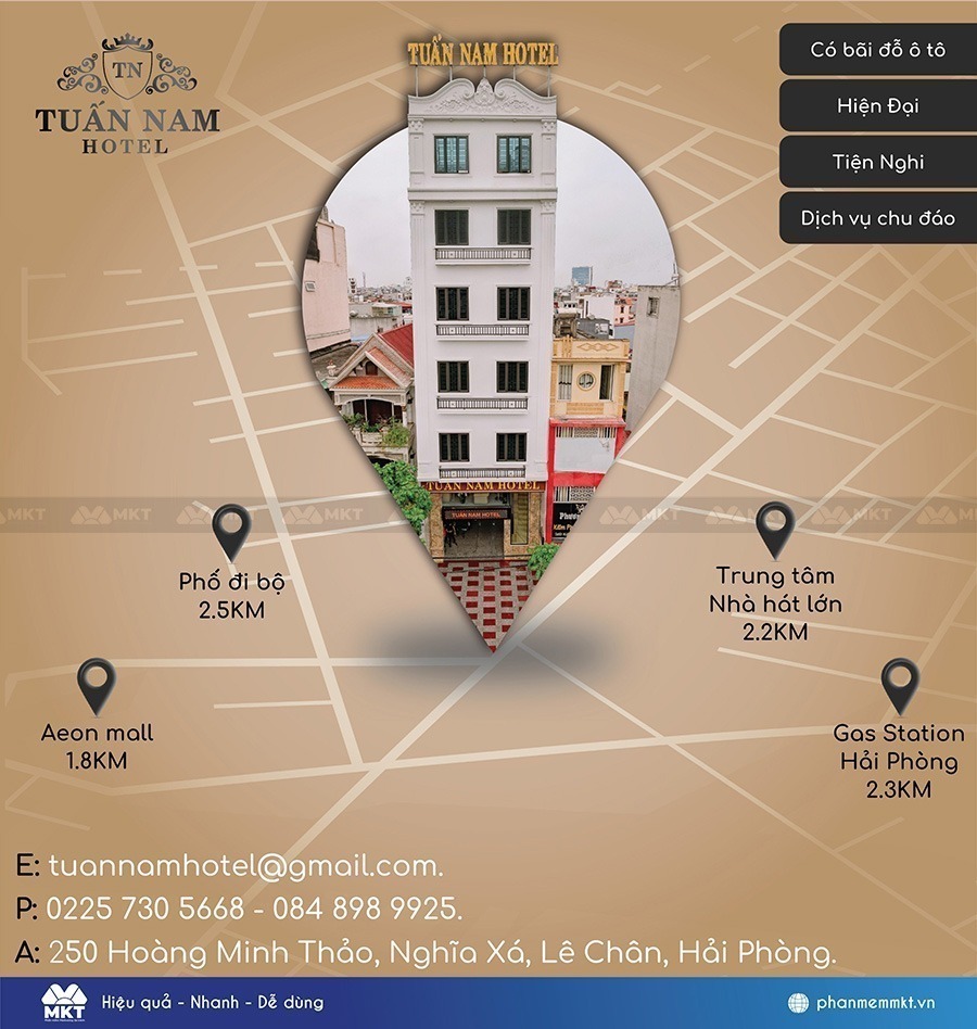Hotel Tuấn Nam nằm ở vị trí đắc địa gần trung tâm thành phố Hải Phòng