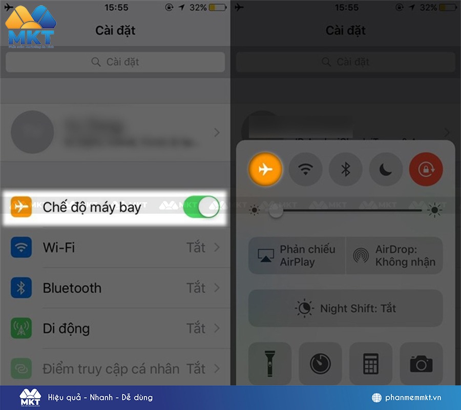 Bật chế độ máy bay (Airplane Mode)