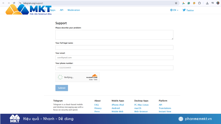 Cách liên hệ vơi đội ngũ support của Telegram