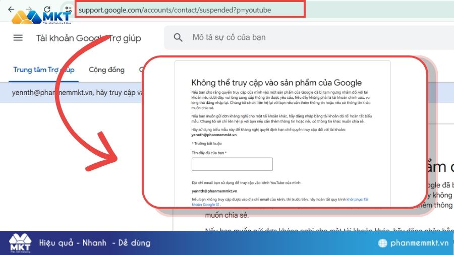 Truy cập link gửi đơn kháng nghị Cách lấy lại tài khoản YouTube bị vô hiệu hóa