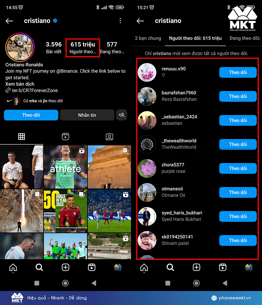 Cách xem lượt follow trên Instagram của người nổi tiếng