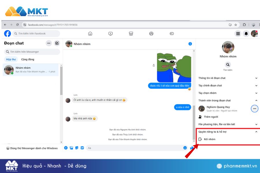 Cách giải tán nhóm trên messenger