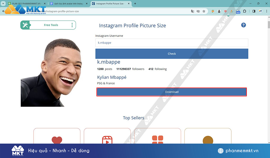 Nhấn chọn Download để tải ảnh avatar trên Instagram về máy