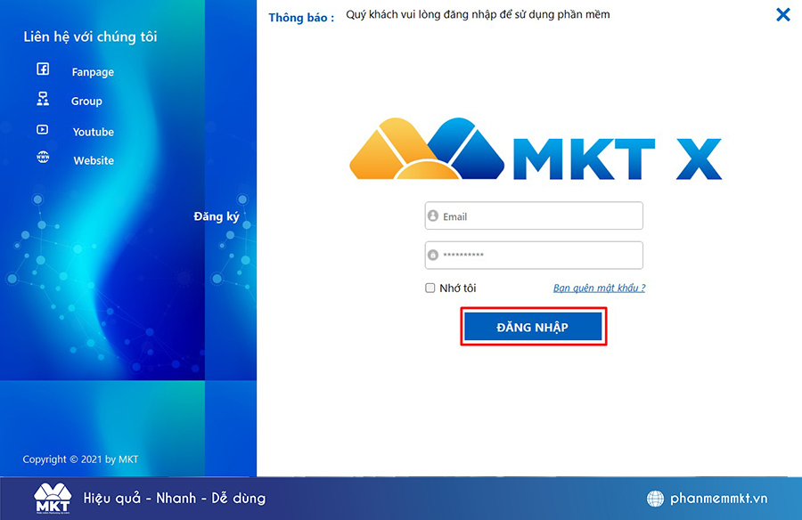 Đăng nhập vào phần mềm MKT Twitter (MKT X)
