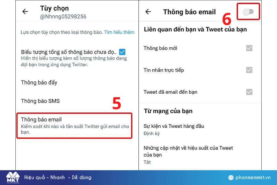 Bước 3 cách tắt thông báo Twitter trên gmail trên điện thoại