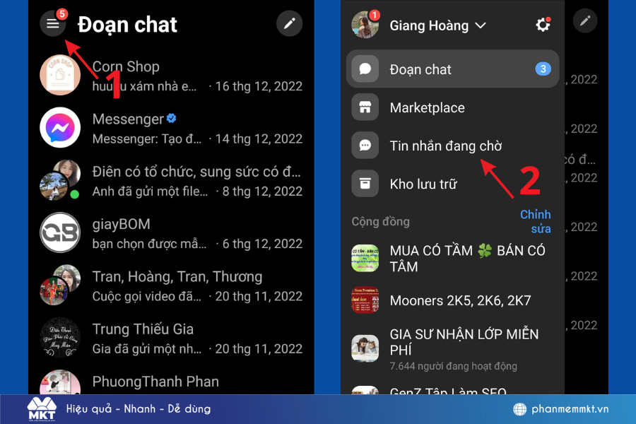 Cách bỏ chặn tin nhắn chờ trên messenger bằng điện thoại