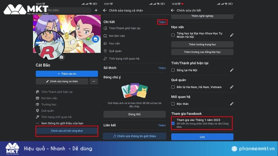 Xem ngày tạo tài khoản Facebook ở phần chỉnh sửa chi tiết Cách xem ngày tham gia Facebook