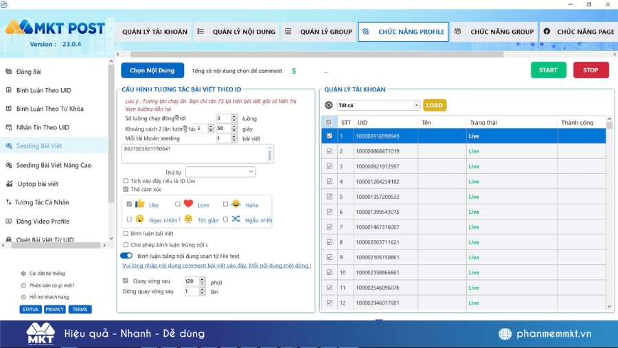 Tính năng seeding tự động MKT Post