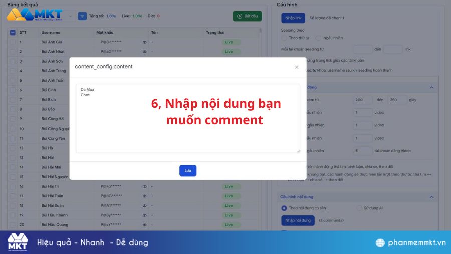 Cách tự động comment TikTok theo từ khóa hàng loạt 4 Nhập từ muốn đi comment