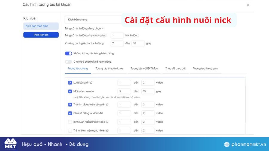 Cách nuôi nick TikTok hàng loạt tự động chỉ trên 1 thiết bị 9 Cài đặt các thông số để tài khaonr tương tác tự động
