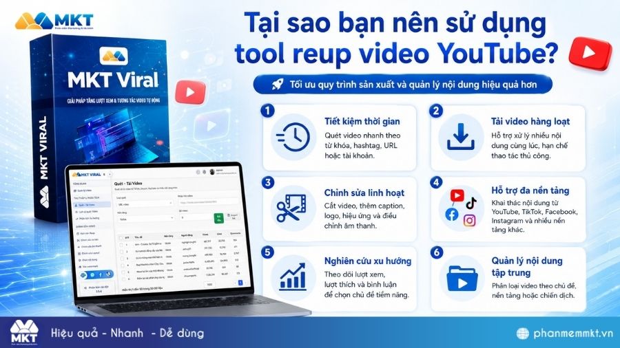 MKT Viral - Tool reup YouTube hàng loạt, không dính bản quyền 2 Tại sao bạn nên sử dụng tool reup video YouTube?