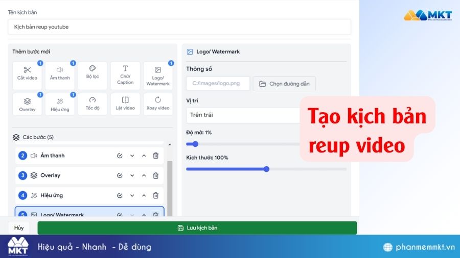 MKT Viral - Tool reup YouTube hàng loạt, không dính bản quyền 7 Tạo kịch bản reup video hàng loạt