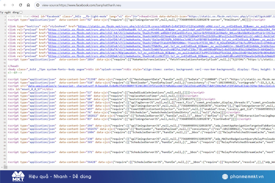 Cách xem view source Facebook trên máy tính