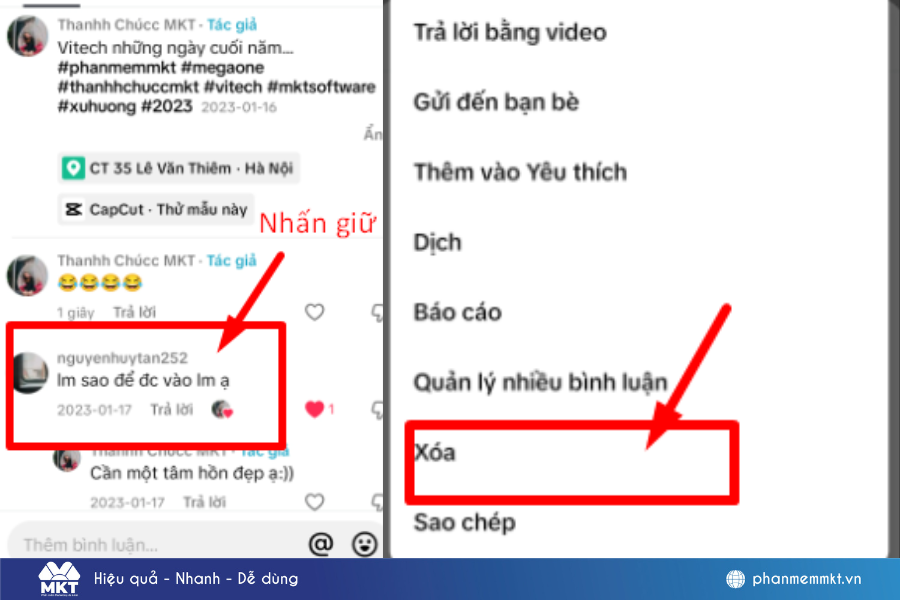 Xóa bình luận trên tiktok người khác có biết không