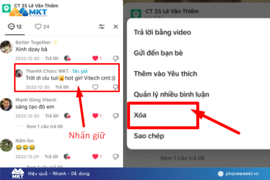 Xóa bình luận trên tiktok người khác có biết không